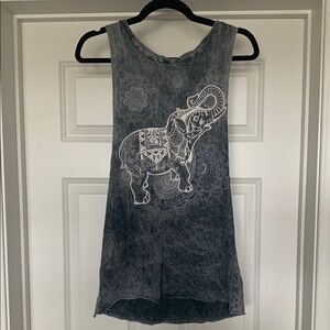 Gray Muscle Top with White Elephant Design w/ Back Cut Out